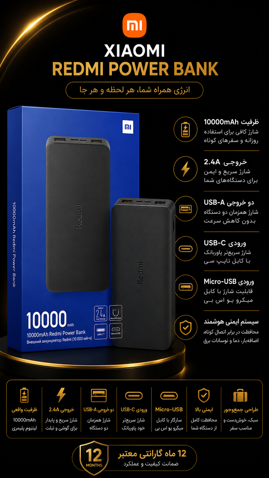 پاوربانک شیائومی مدل SP-1000 ظرفیت 10 هزار