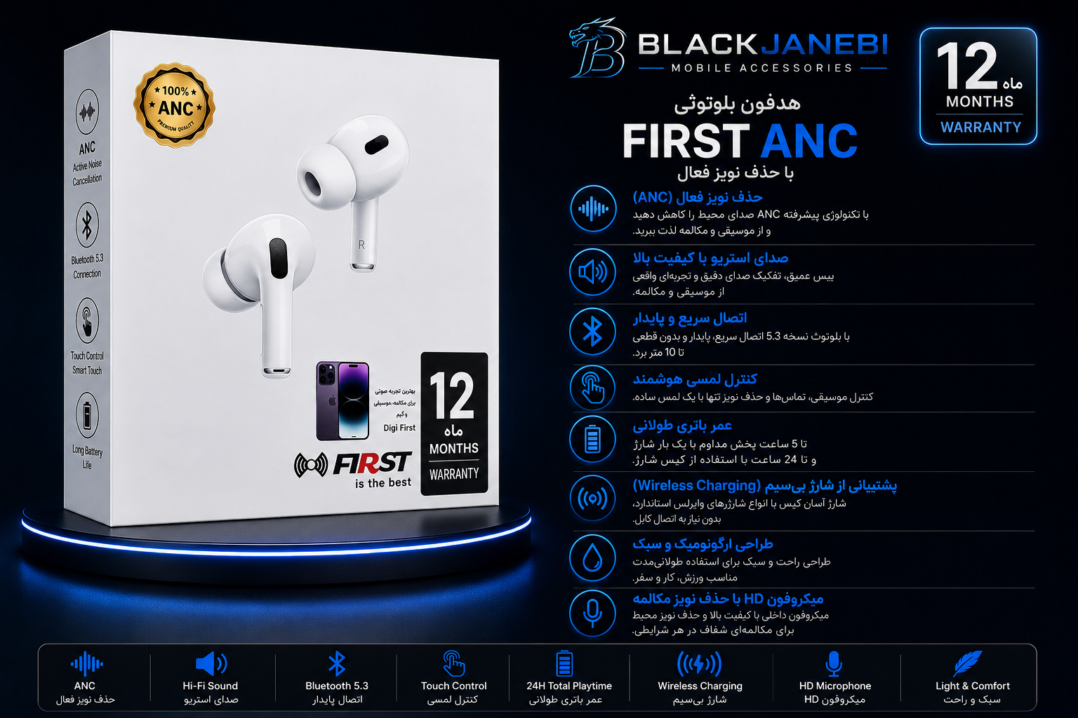 هدفون بی سیم آکورن مدل AirPod Pro 2 با نویز کنسلینگ واقعی