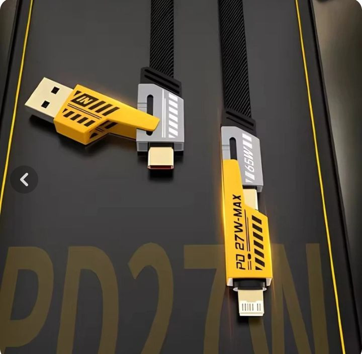 کابل تبدیل مدل USB / USB-C به USB-C / لایتنینگ توزو مدل 4IN1 Flat Wire اصلی - مشکی