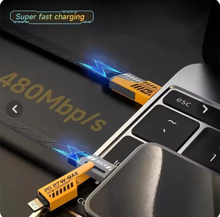 کابل تبدیل مدل USB / USB-C به USB-C / لایتنینگ توزو مدل 4IN1 Flat Wire اصلی - مشکی