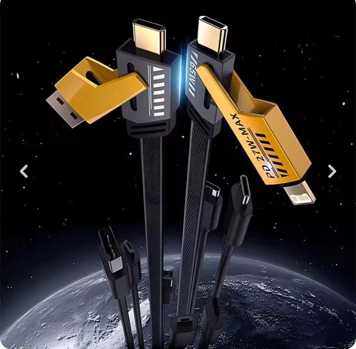 کابل تبدیل مدل USB / USB-C به USB-C / لایتنینگ توزو مدل 4IN1 Flat Wire اصلی - مشکی