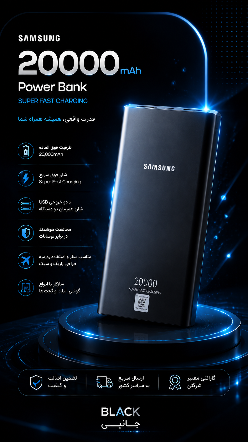 پاوربانک سامسونگ 20000 میلی آمپر خرجی سوپرفست شارژ25W